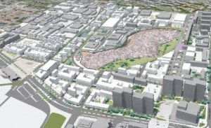 Carte en 3D des projets de réaménagement du quartier de Bergevin (Pointe-à-Pitre, Guadeloupe)