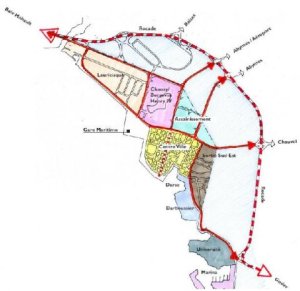Carte des quartiers de Pointe-à-Pitre (Guadeloupe) concernés par la rénovation urbaine