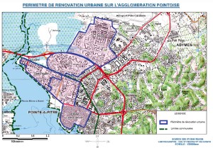Carte des projets de rénovation urbaine à Pointe-à-Pitre et aux Abymes (Guadeloupe)
