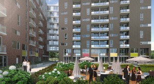 Vue (en 3D de la cour intérieur de la résidence Luz Condos