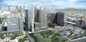 Vue aérienne en 3D du projet d'agrandissement du CHUM