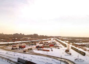 Une vue de l'ancienne gare de triage d'Outremont durant l'hiver