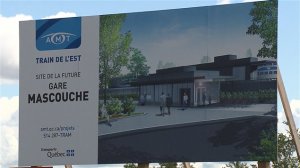 Affiche annonçant le chantier de la future gare de Mascouche