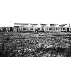 Vue extérieur des ateliers d'Youville durant l'âge d'or du tramway de Montréal (fin XIXe et début XXe siècle)