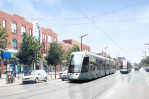 Représentation en 3D de la future ligne du tramway sur l'avenue du Parc