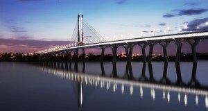 Vue en 3D du nouveau pont Champlain de nuit