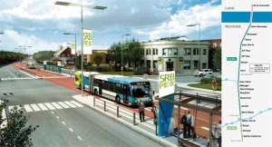 Le SRB du Boulevard Pie-IX (présenté en 3D) et un exemple d'une de ses futures stations