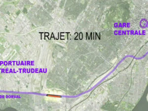 Choix des trajets empruntés par la future navette ferroviaire ralliant le centre-ville de Montréal à l'aéroport Pierre-Eliott Trudeau