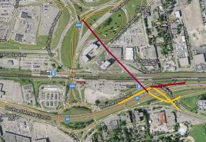 Détail du projet de réaménagement de l'échangeur Dorval figurant une bretelle d'accès direct à l'aéroport depuis l'autoroute 20