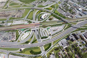 Vue aérienne en 3D du projet de réaménagement de l'échangeur Dorval