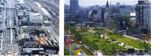 Vue de l'avenue du Président Wilson à Saint-Denis (93) avant et après la couverture de l'autoroute A1