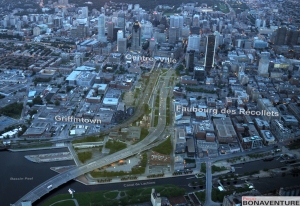 Vue aérienne du projet Bonaventure avec les secteurs avoisinant celui-ci