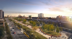 Vision du futur boulevard urbain remplaçant la structure élevée de l'autoroute Bonaventure