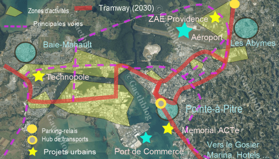 Photo satellite représentant le tracé du futur tramway de la région pointoise 
