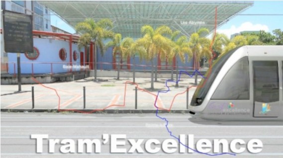 Image numérique du futur tramway de la communauté d'agglomération Cap Excellence (Guadeloupe)