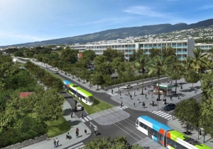 Représentation numérique du passage du tram-train à Saint-Denis (Réunion)